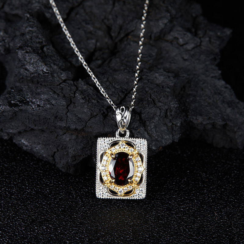 s925 sterling silver inlaid natural topaz citrine garnet colored gemstone necklace