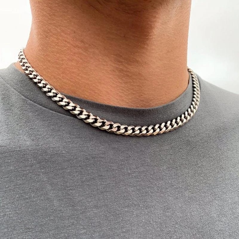Stitched stainless steel Cuban chain pearl chain necklace
