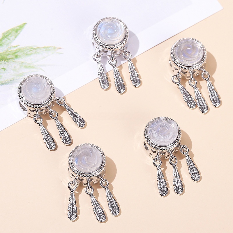 Natural Blue Moonstone Dream Catcher Imitation Silver Alloy Pendant