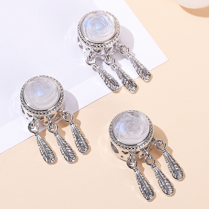 Natural Blue Moonstone Dream Catcher Imitation Silver Alloy Pendant