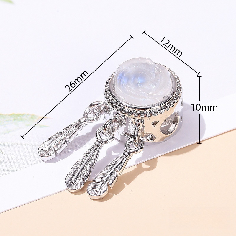 Natural Blue Moonstone Dream Catcher Imitation Silver Alloy Pendant