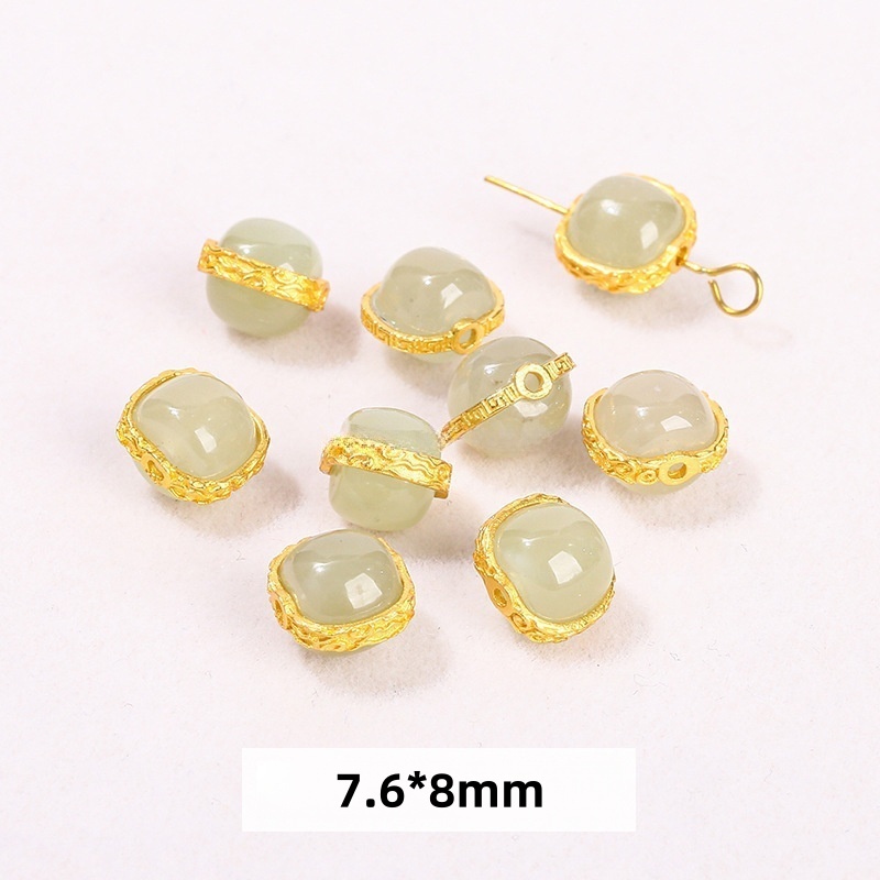 10pcs/bag S925 silver plated 24K gold jade spacer beads