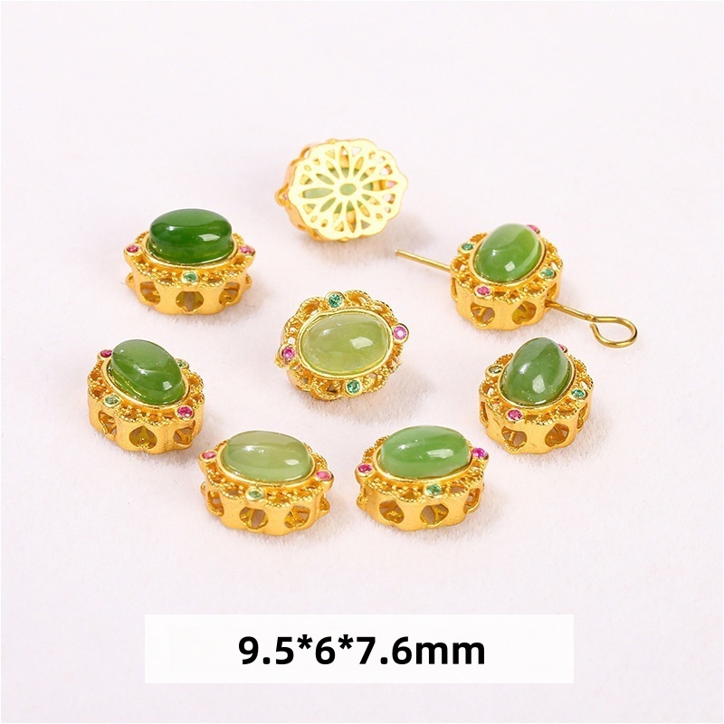 10pcs/bag S925 silver plated 24K gold jade spacer beads
