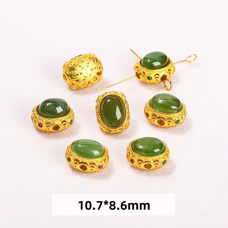 10pcs/bag S925 silver plated 24K gold jade spacer beads