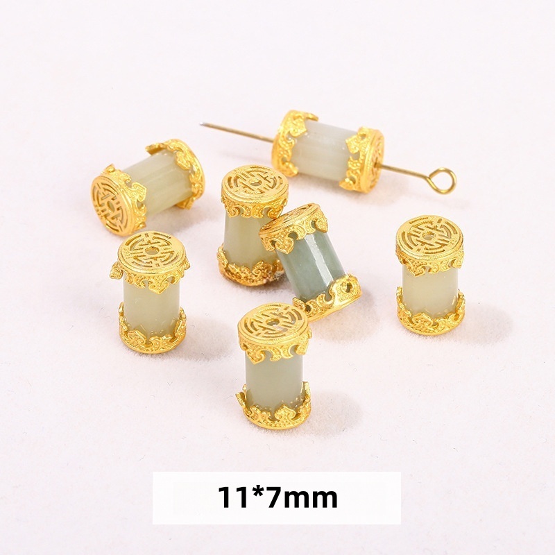 10pcs/bag S925 silver plated 24K gold Hetian jade/jasper spacer beads