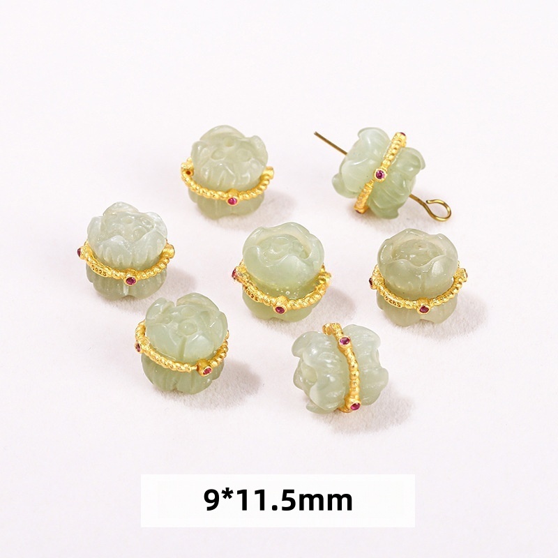 10pcs/bag S925 silver plated 24K gold Hetian jade/jasper spacer beads