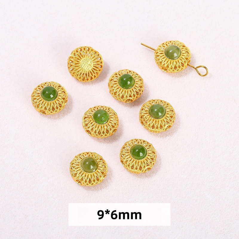 10pcs/bag S925 silver plated 24K gold Hetian jade/jasper spacer beads