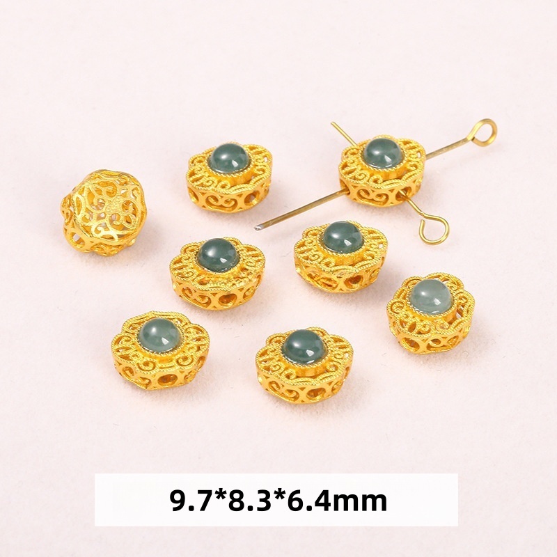 10 pcs/bag S925 silver plated with 24K gold jadeite spacer beads