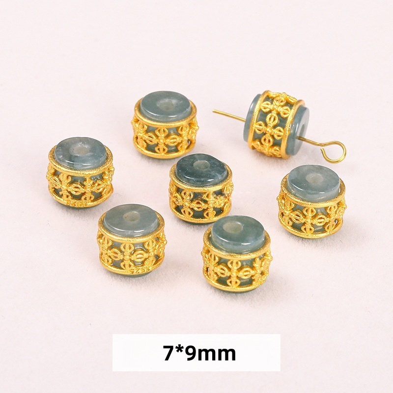 10 pcs/bag S925 silver plated with 24K gold jadeite spacer beads