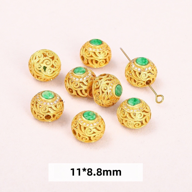 10 pcs/bag S925 silver plated with 24K gold jadeite spacer beads