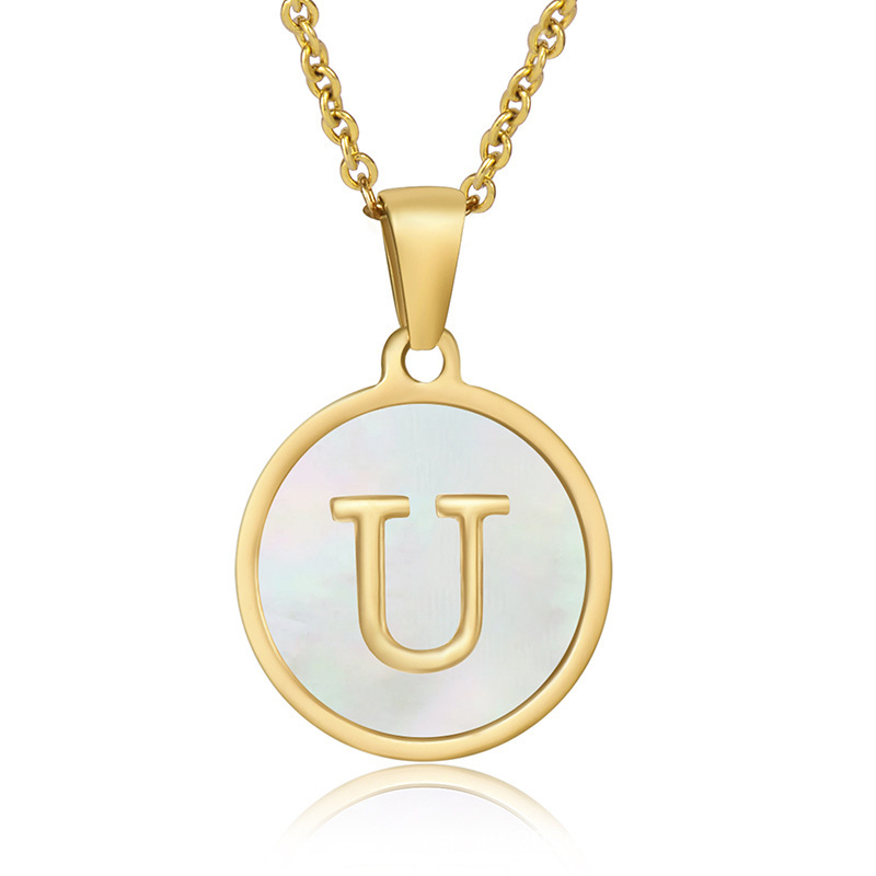 Stainless steel colored shell letter necklace 18K gold drop oil Letter pendant