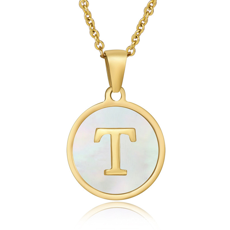 Stainless steel colored shell letter necklace 18K gold drop oil Letter pendant