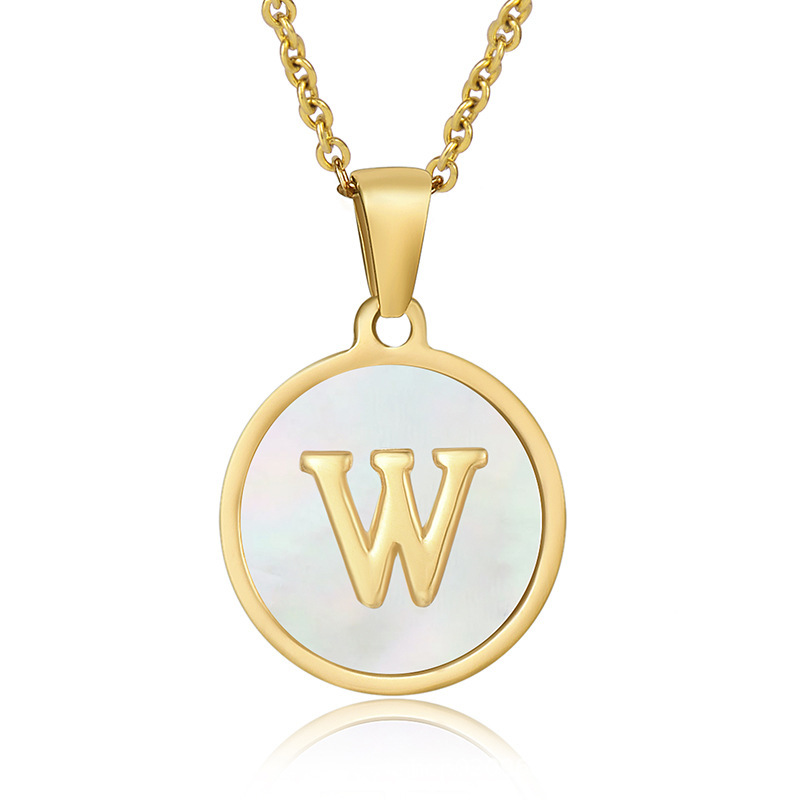 Stainless steel colored shell letter necklace 18K gold drop oil Letter pendant