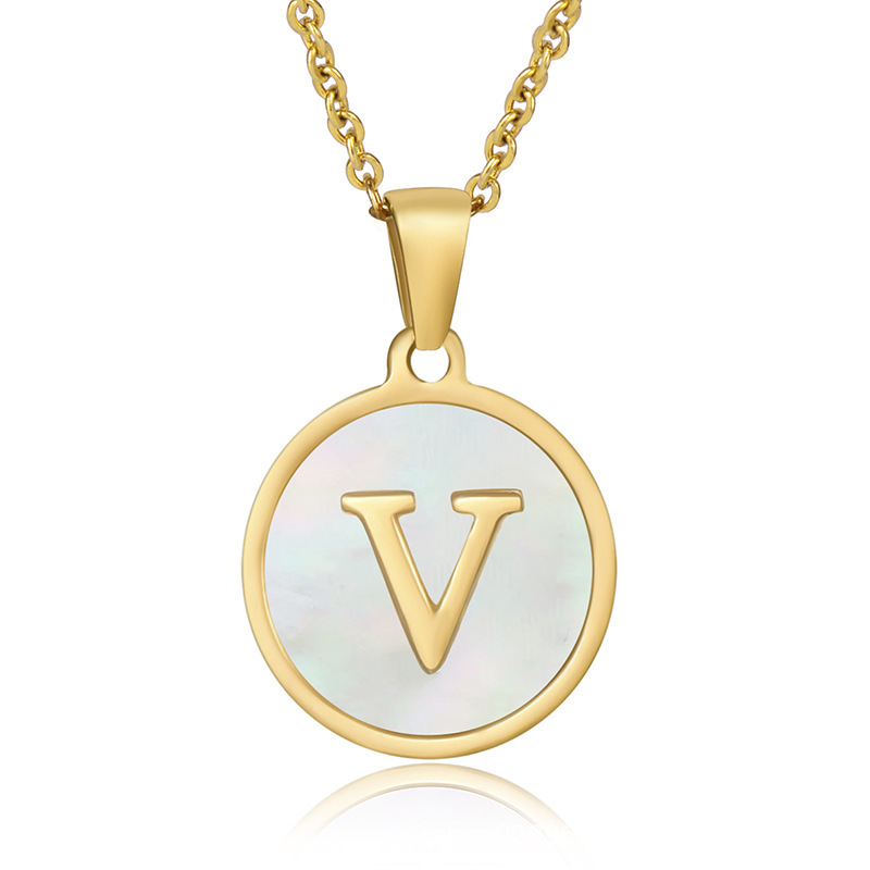 Stainless steel colored shell letter necklace 18K gold drop oil Letter pendant