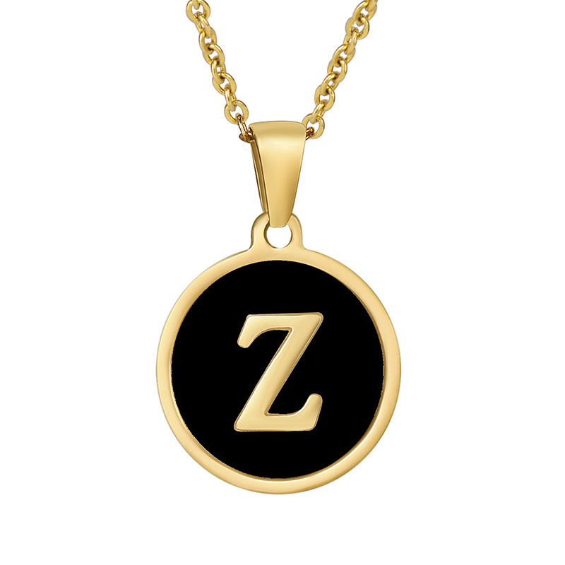Stainless steel colored shell letter necklace 18K gold drop oil Letter pendant