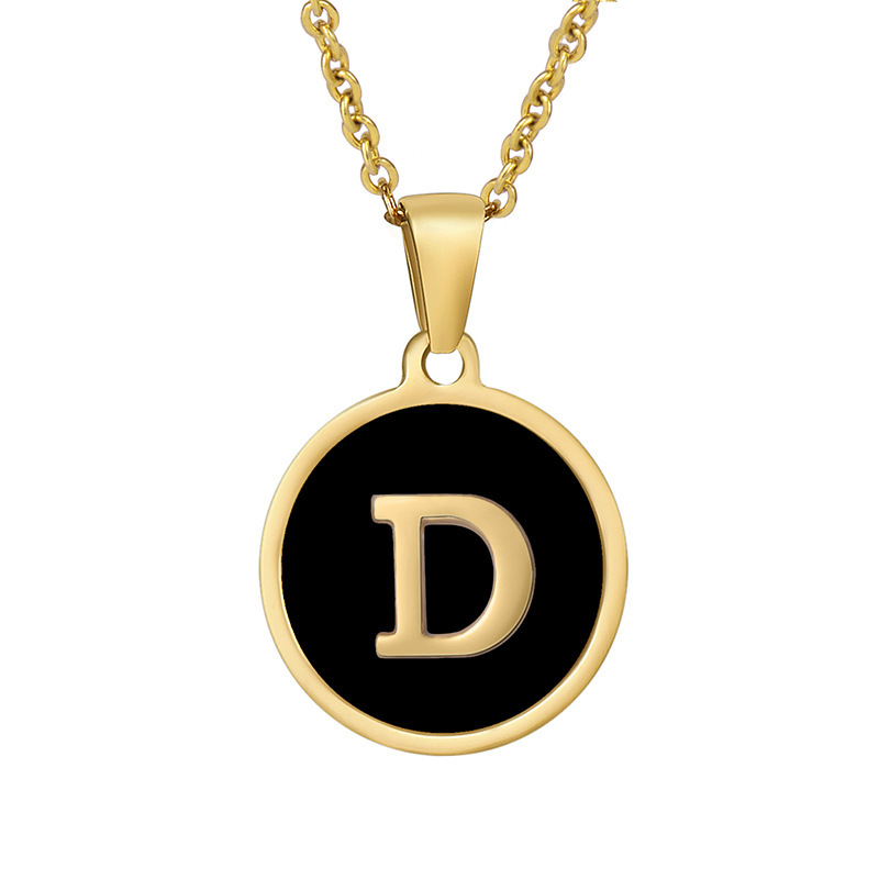 Stainless steel colored shell letter necklace 18K gold drop oil Letter pendant