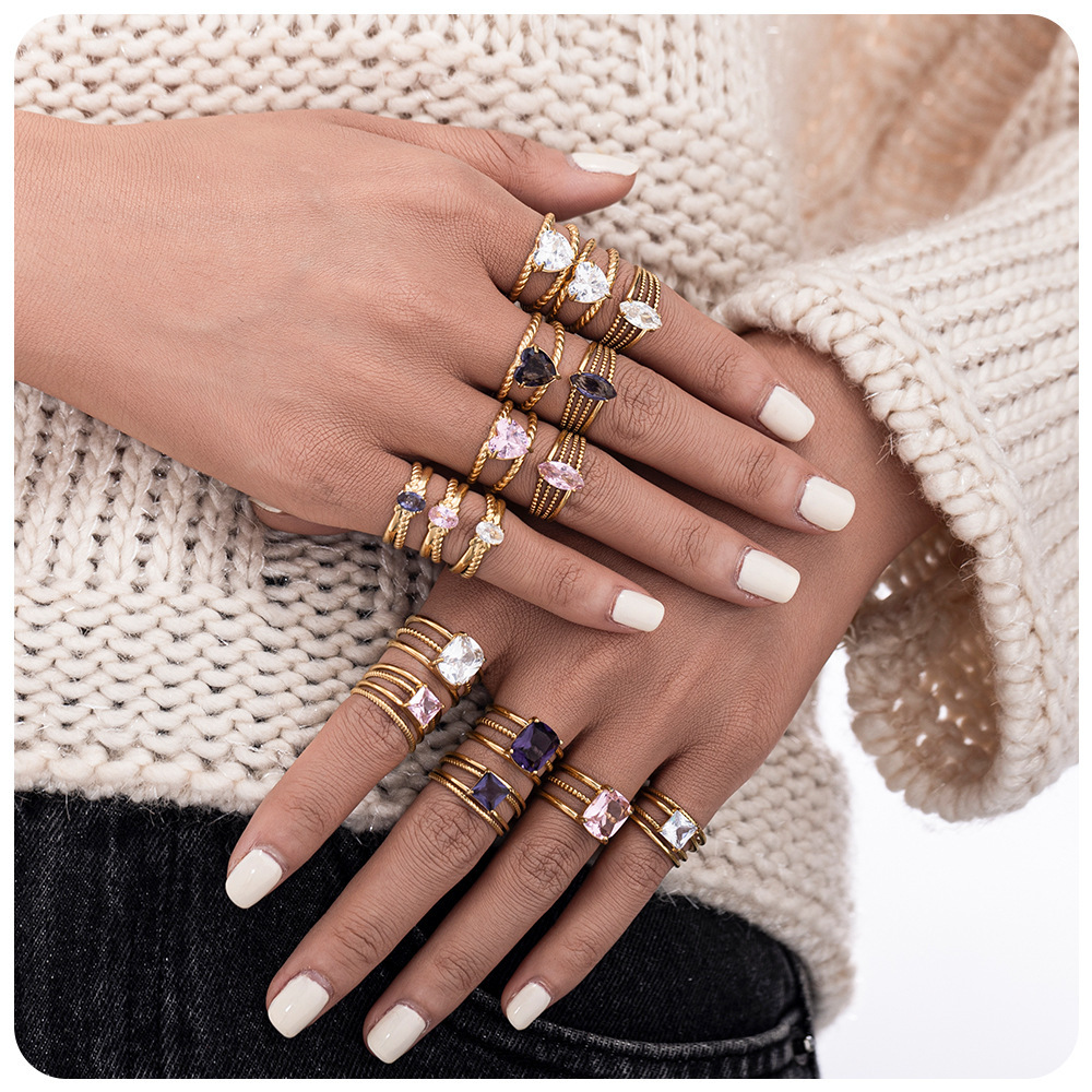 18k gold colored zircon ins style high-end fashion luxury ring