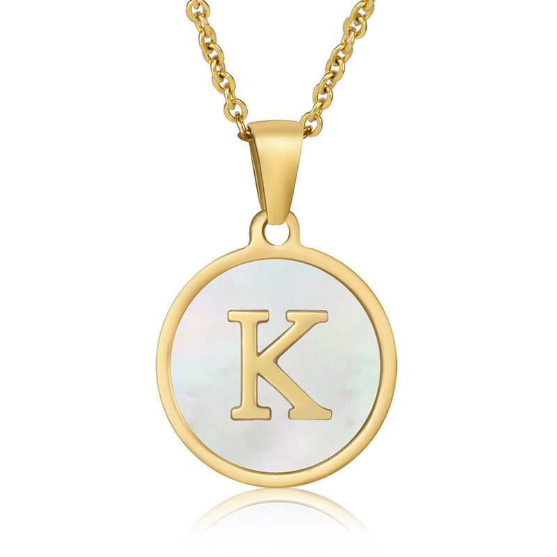 Stainless steel colored shell letter necklace 18K gold drop oil Letter pendant