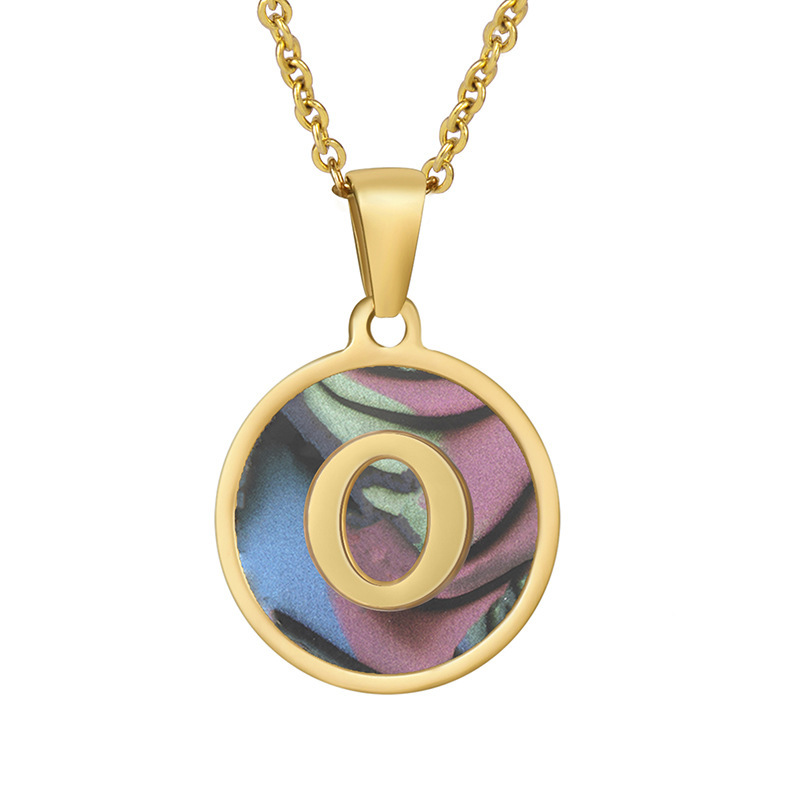Stainless steel colored shell letter necklace 18K gold drop oil Letter pendant