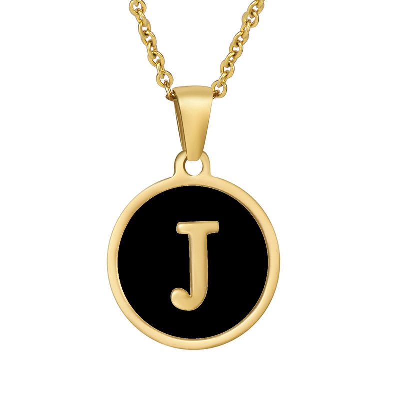 Stainless steel colored shell letter necklace 18K gold drop oil Letter pendant