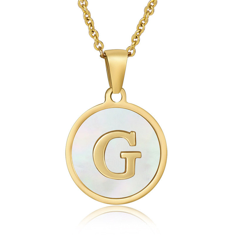 Stainless steel colored shell letter necklace 18K gold drop oil Letter pendant