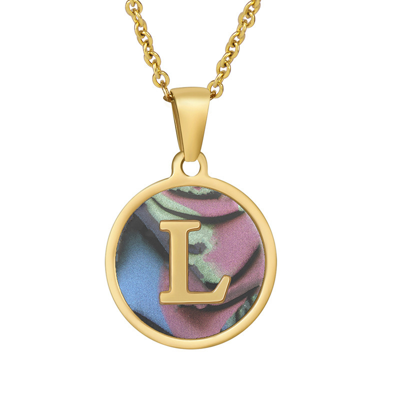 Stainless steel colored shell letter necklace 18K gold drop oil Letter pendant