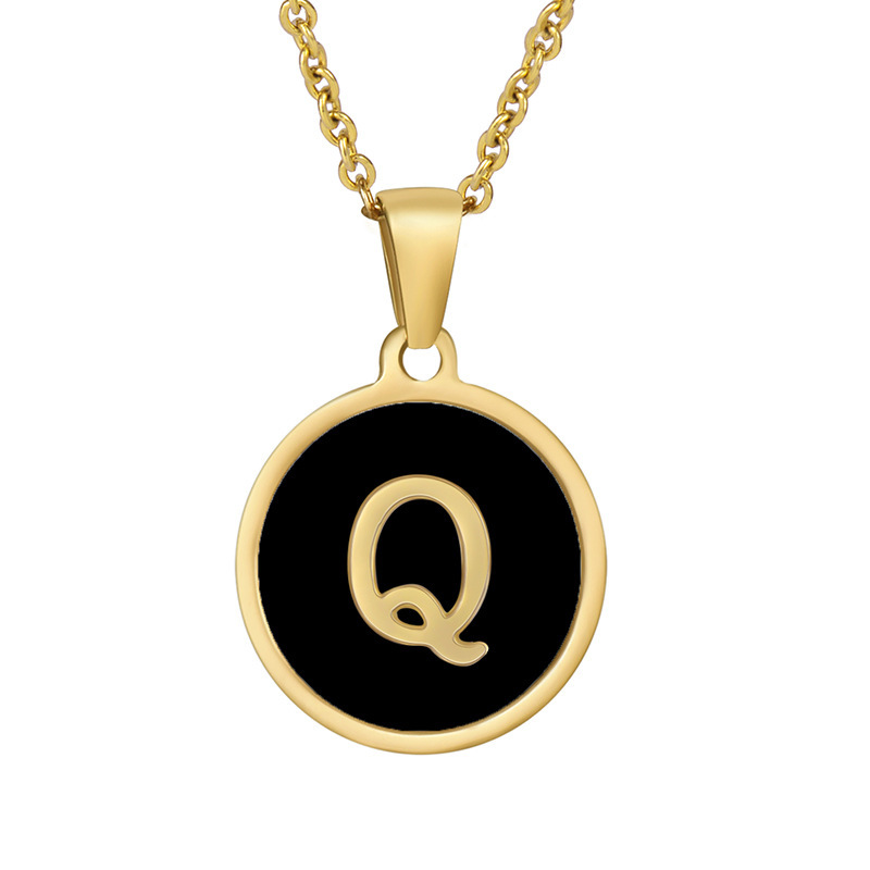 Stainless steel colored shell letter necklace 18K gold drop oil Letter pendant