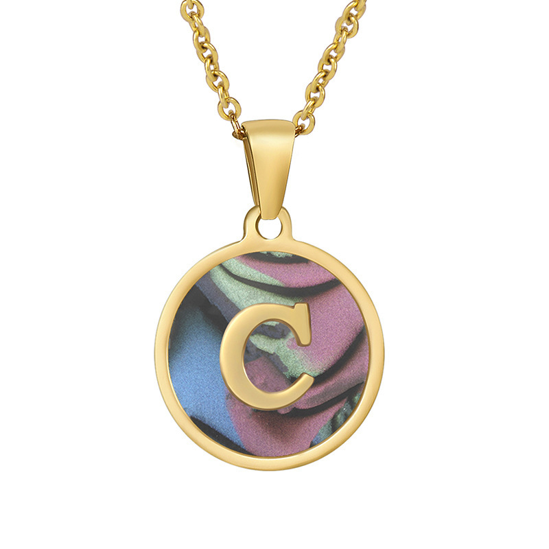 Stainless steel colored shell letter necklace 18K gold drop oil Letter pendant