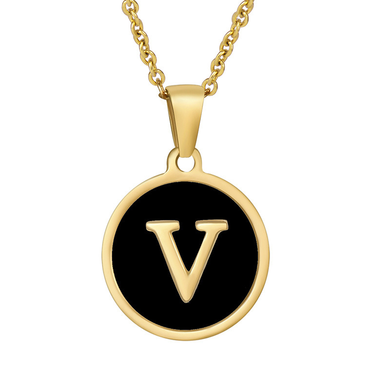 Stainless steel colored shell letter necklace 18K gold drop oil Letter pendant