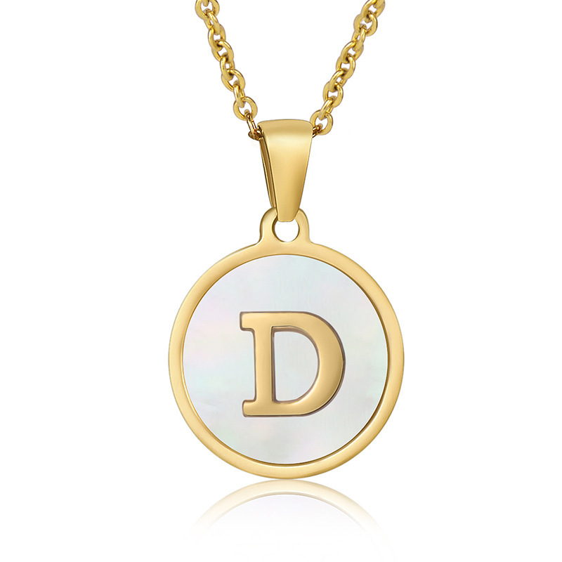 Stainless steel colored shell letter necklace 18K gold drop oil Letter pendant