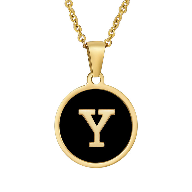 Stainless steel colored shell letter necklace 18K gold drop oil Letter pendant