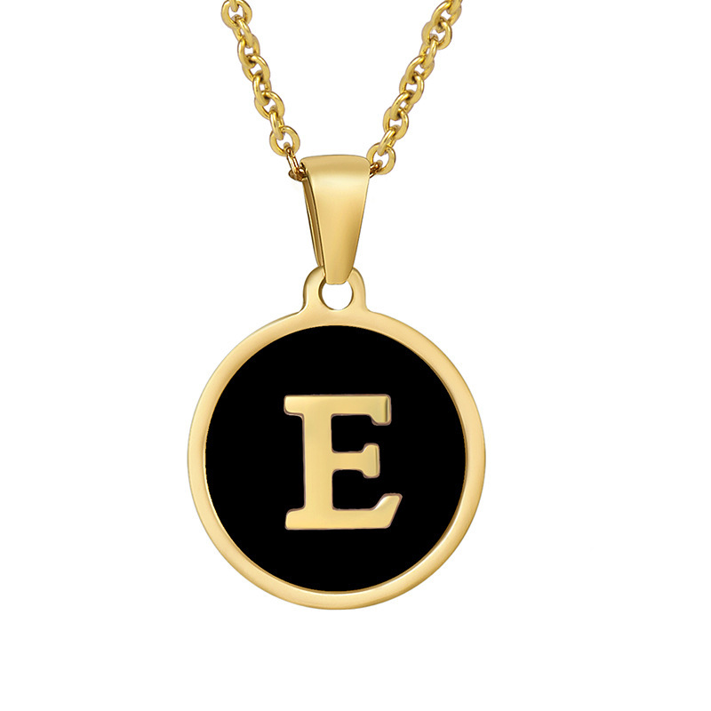 Stainless steel colored shell letter necklace 18K gold drop oil Letter pendant