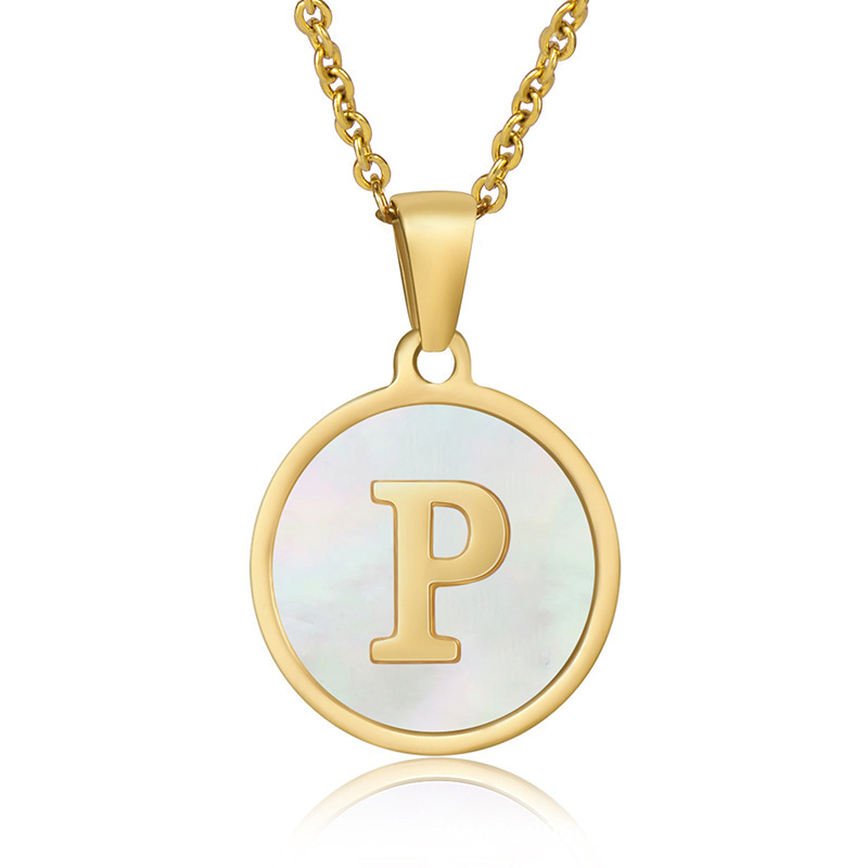 Stainless steel colored shell letter necklace 18K gold drop oil Letter pendant