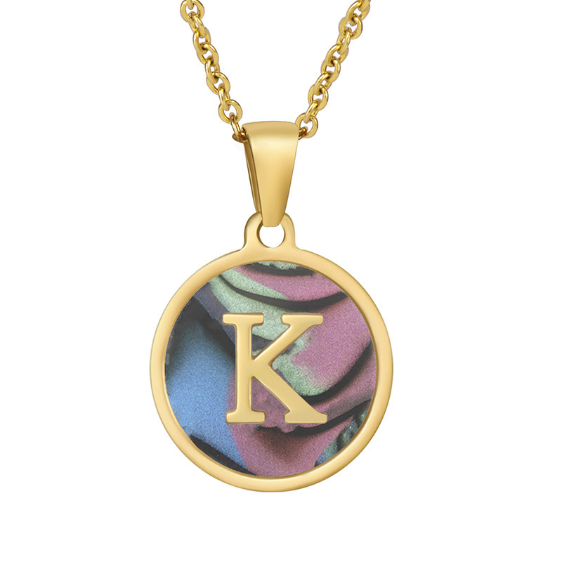 Stainless steel colored shell letter necklace 18K gold drop oil Letter pendant