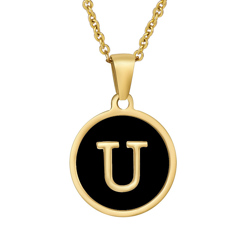 Stainless steel colored shell letter necklace 18K gold drop oil Letter pendant