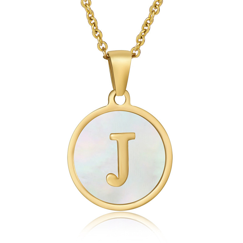 Stainless steel colored shell letter necklace 18K gold drop oil Letter pendant