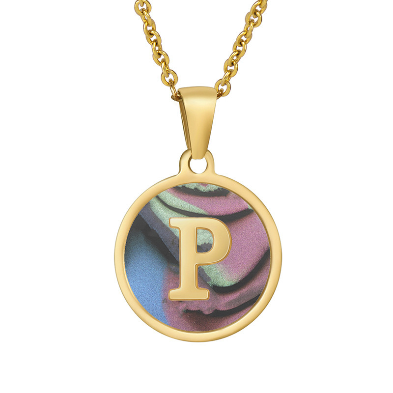 Stainless steel colored shell letter necklace 18K gold drop oil Letter pendant