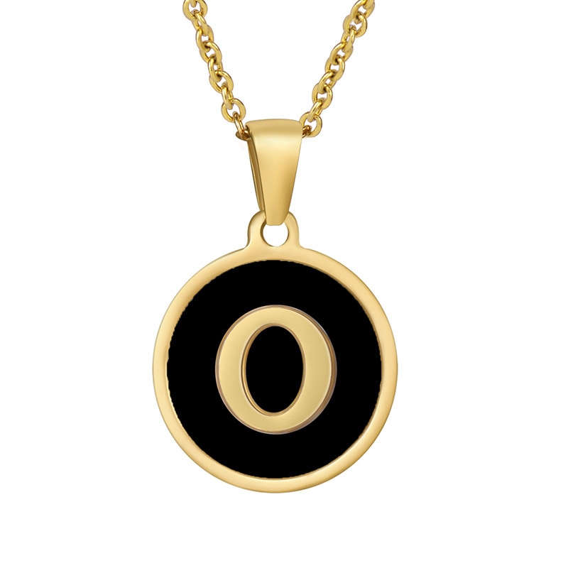 Stainless steel colored shell letter necklace 18K gold drop oil Letter pendant