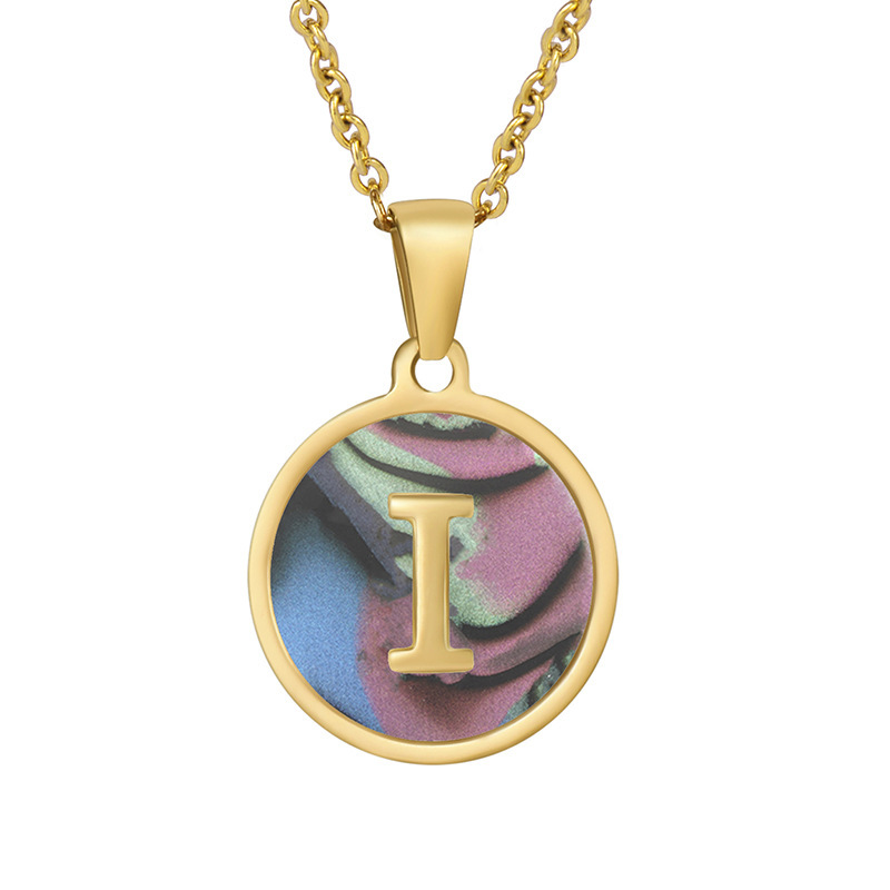 Stainless steel colored shell letter necklace 18K gold drop oil Letter pendant