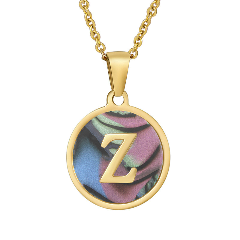 Stainless steel colored shell letter necklace 18K gold drop oil Letter pendant