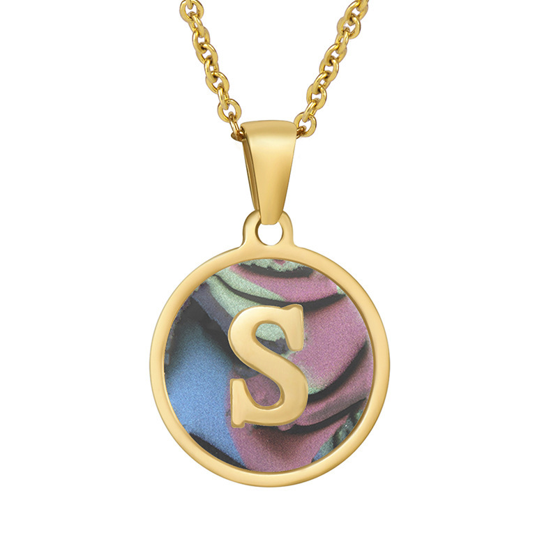 Stainless steel colored shell letter necklace 18K gold drop oil Letter pendant
