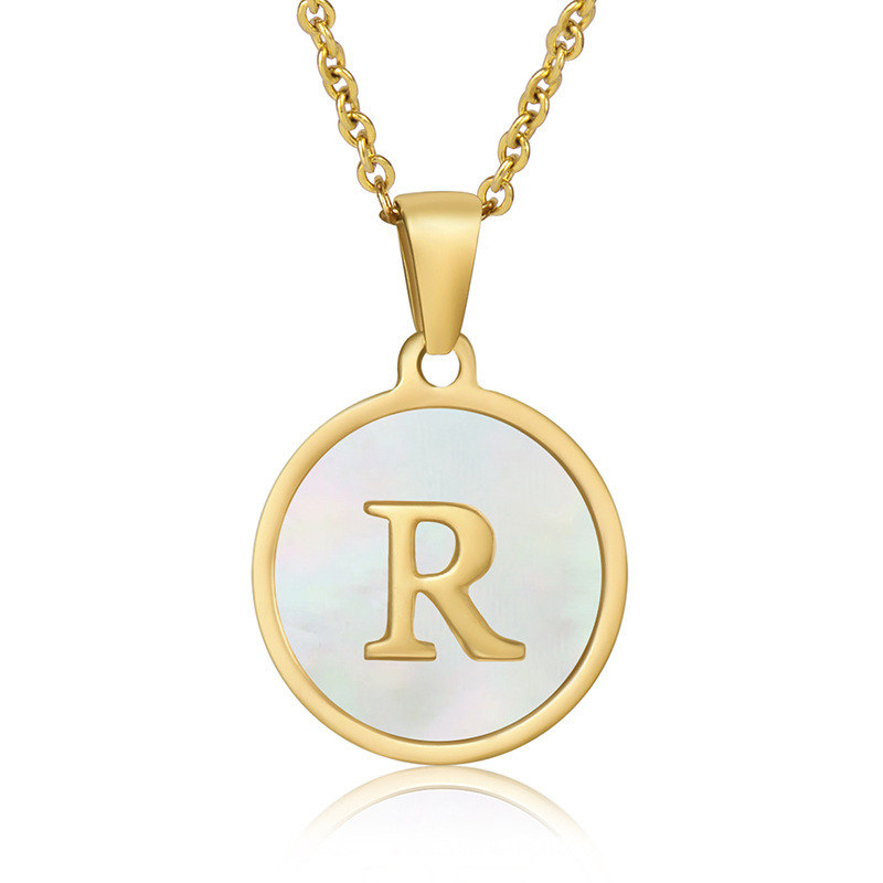 Stainless steel colored shell letter necklace 18K gold drop oil Letter pendant