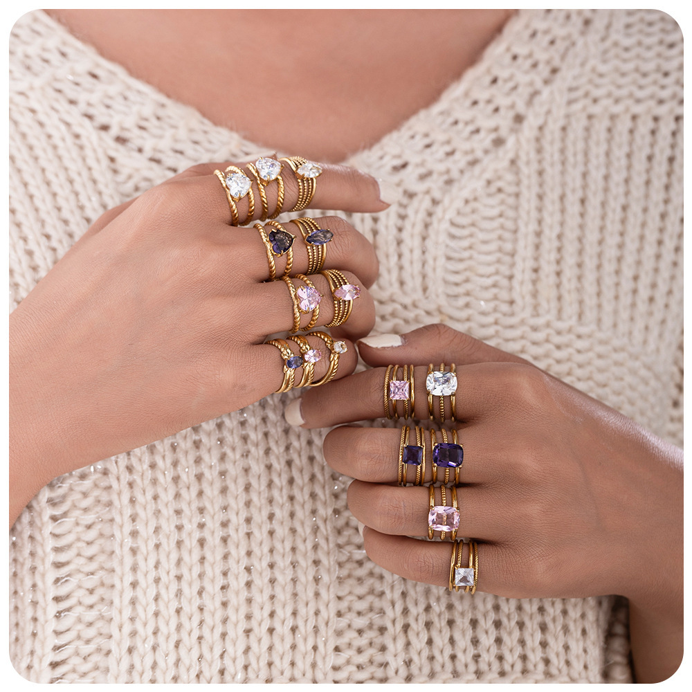 18k gold colored zircon ins style high-end fashion luxury ring
