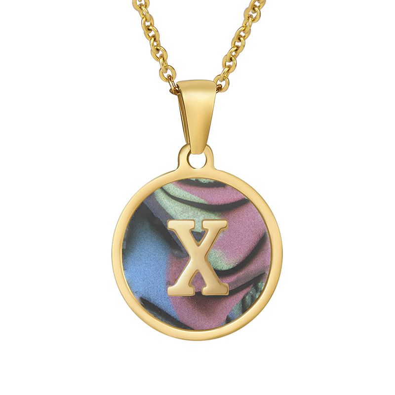 Stainless steel colored shell letter necklace 18K gold drop oil Letter pendant
