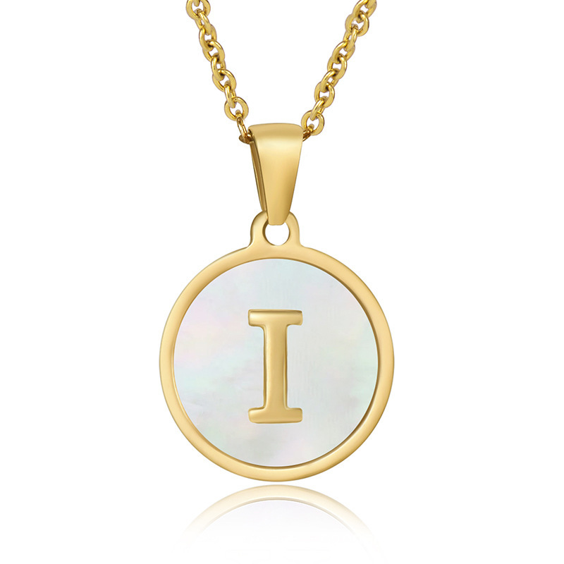 Stainless steel colored shell letter necklace 18K gold drop oil Letter pendant