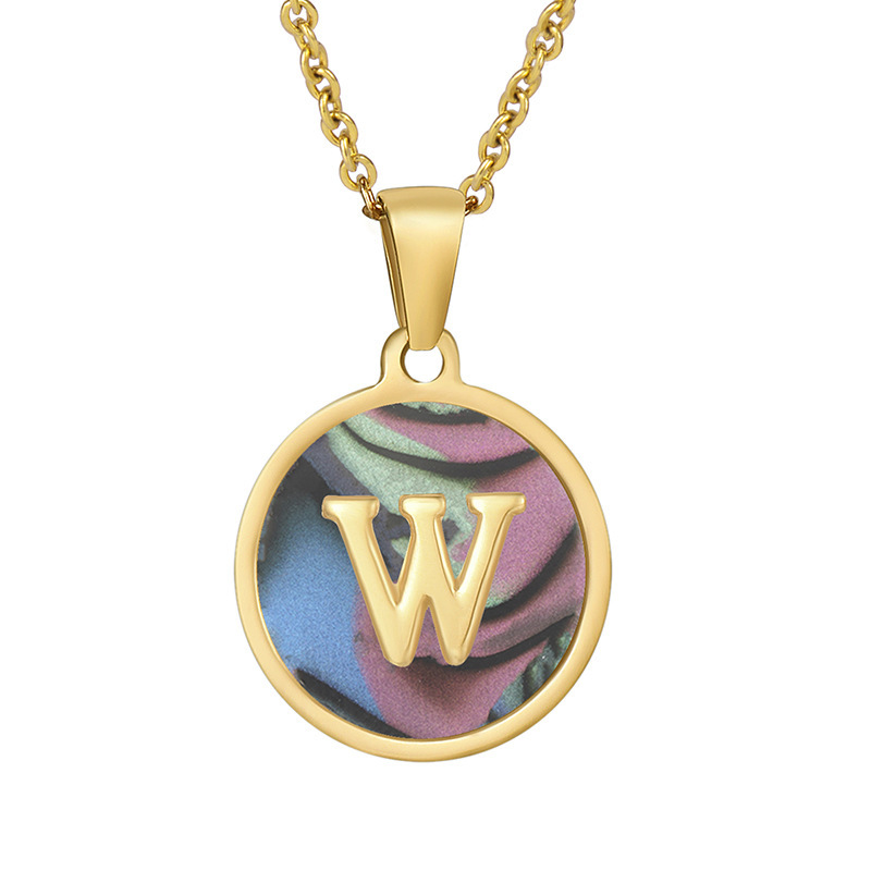 Stainless steel colored shell letter necklace 18K gold drop oil Letter pendant