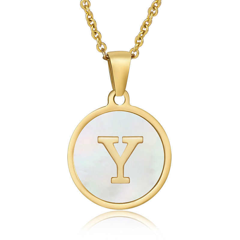 Stainless steel colored shell letter necklace 18K gold drop oil Letter pendant