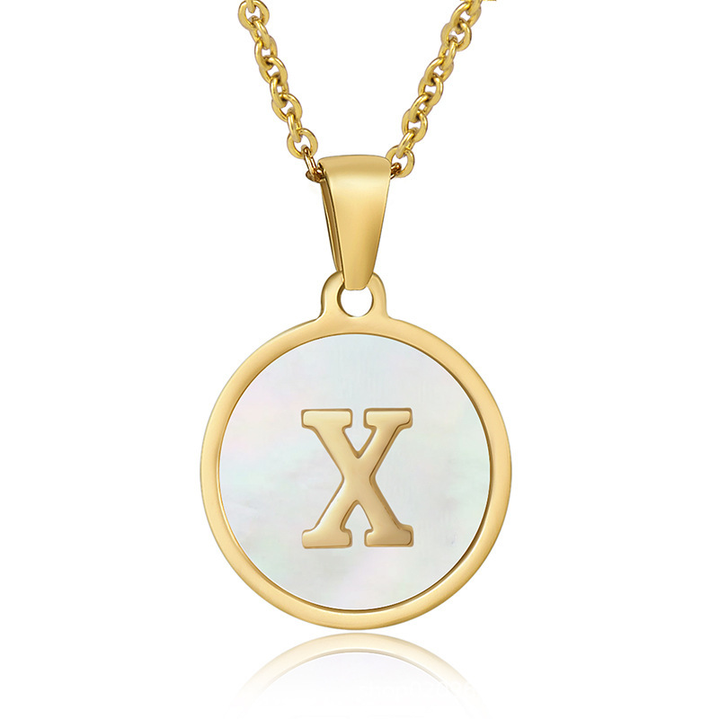 Stainless steel colored shell letter necklace 18K gold drop oil Letter pendant