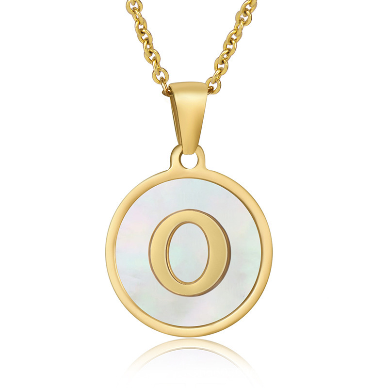 Stainless steel colored shell letter necklace 18K gold drop oil Letter pendant