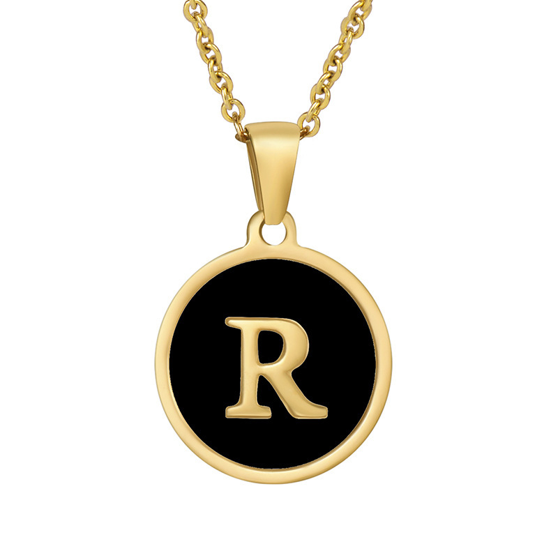Stainless steel colored shell letter necklace 18K gold drop oil Letter pendant